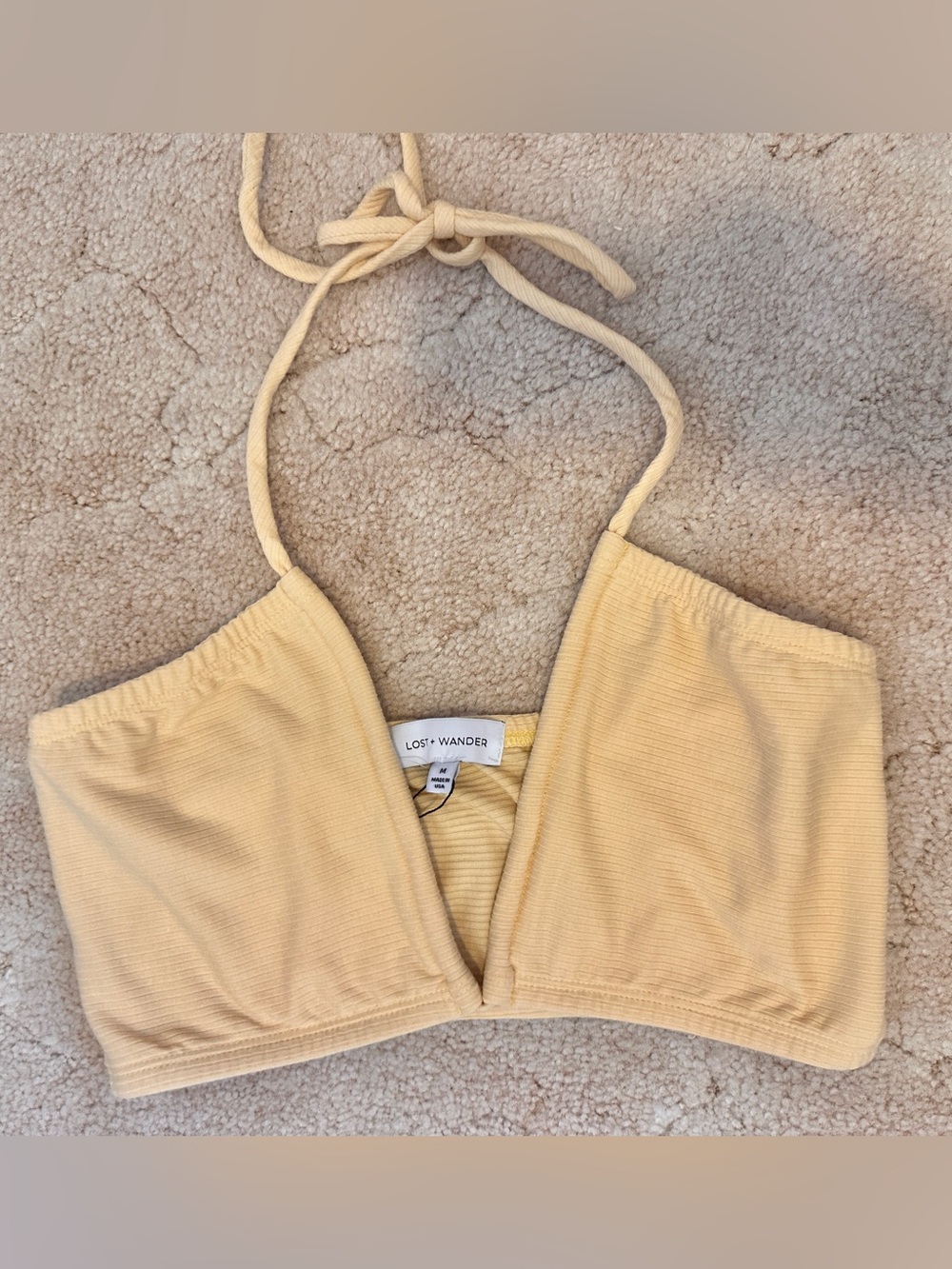 Lost + Wander Butter Yellow Ribbed Halter Top NWT Medium
